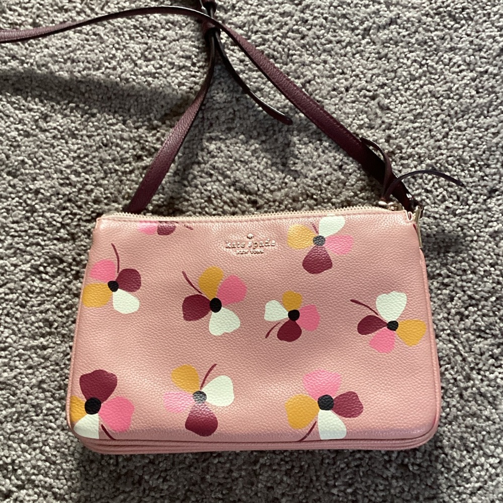 kate spade Pink Floral Crossbody Bag with Burgundy Strap